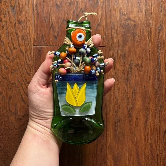 Hand-Blown Glass | Green Evil Eye Floral Wall Art - Picture 6 of 7